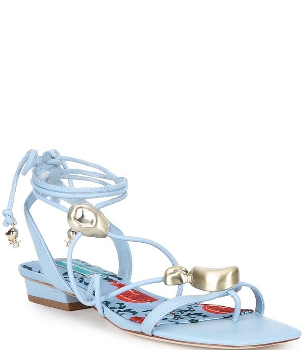 アントニオ メラーニ レディース シューズ サンダル レザー Antonio Melani Nova Leather Ornamented Strappy Flat Sandals Cornflowe