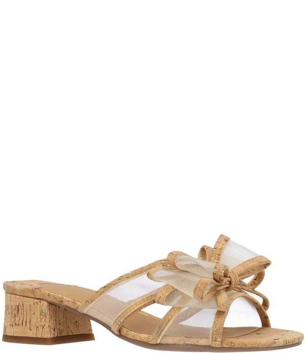 ジェイレニー レディース シューズ サンダル メッシュ ヒール J Renee Finola Cork Mesh Bow Block Heel Slide Sandals NaturalGold ゴー