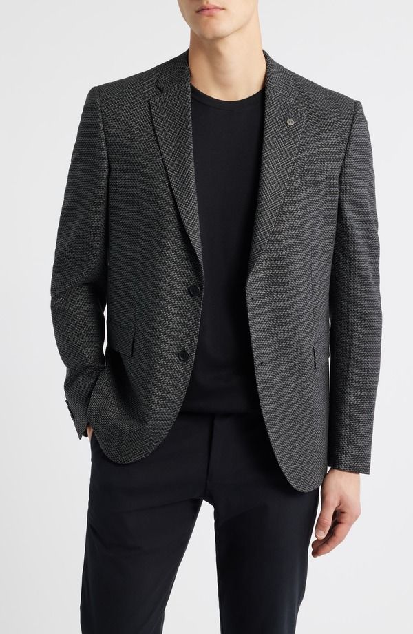 オールセインツ メンズ アウター ジャケット・ブルゾン スリムフィット コート AllSaints Rosslim Fit Off Black Textured Herringbone Sport C