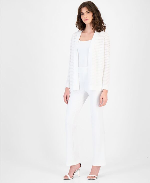 アンクライン レディース アウター ニット・セーター シアー カーディガン Anne Klein Womens OpenFront SheerStripe Cardigan Crisp White ホ