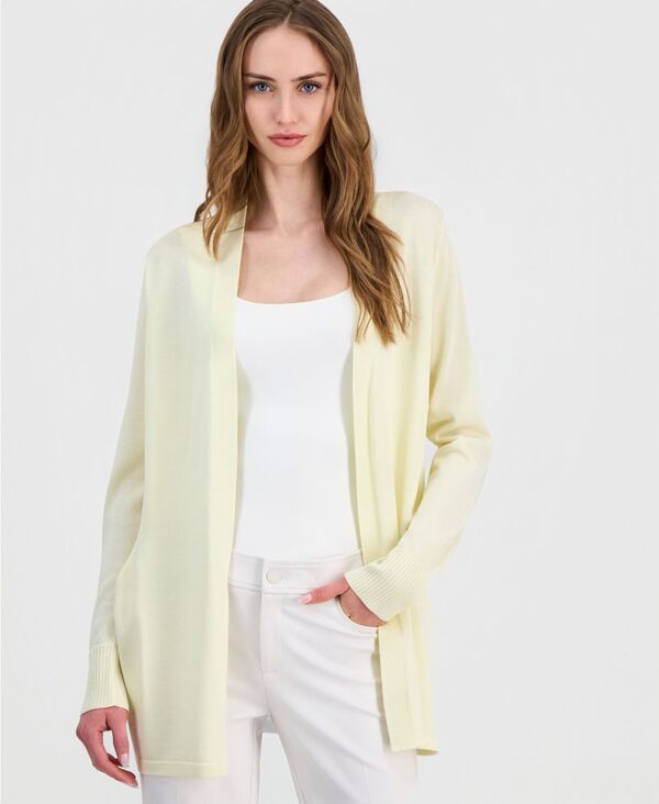 アンクライン レディース アウター ニット・セーター カーディガン Anne Klein Womens OpenFront Rib Pocket Cardigan Whisper Yellow イエロ