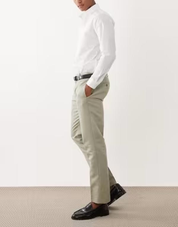 エイソス メンズ ボトムス カジュアルパンツ リネン ASOS DESIGN tailored linen rich slim pants in sage GREEN グリーン