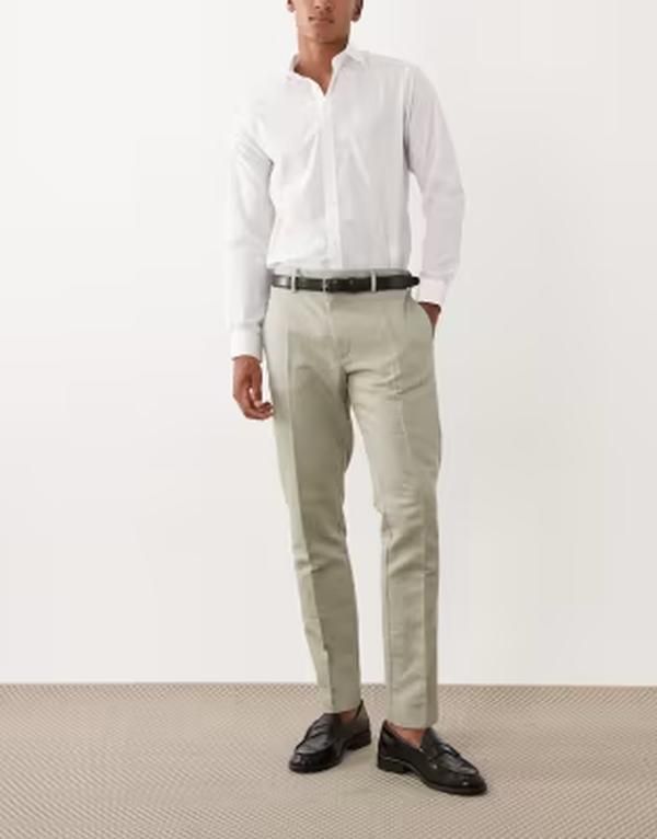 エイソス メンズ ボトムス カジュアルパンツ リネン ASOS DESIGN tailored linen rich slim pants in sage GREEN グリーン