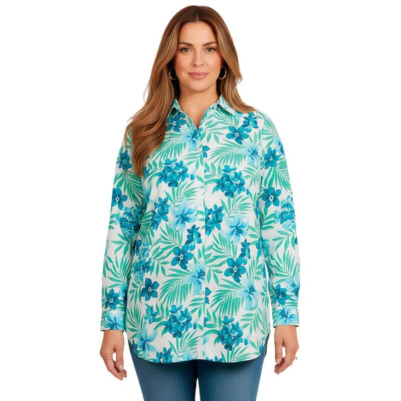 ロアマンズ レディース トップス シャツ プラスサイズ コットン Roamans Womens Plusize Kate Long Sleeveasy CottonBlend ButtonFront