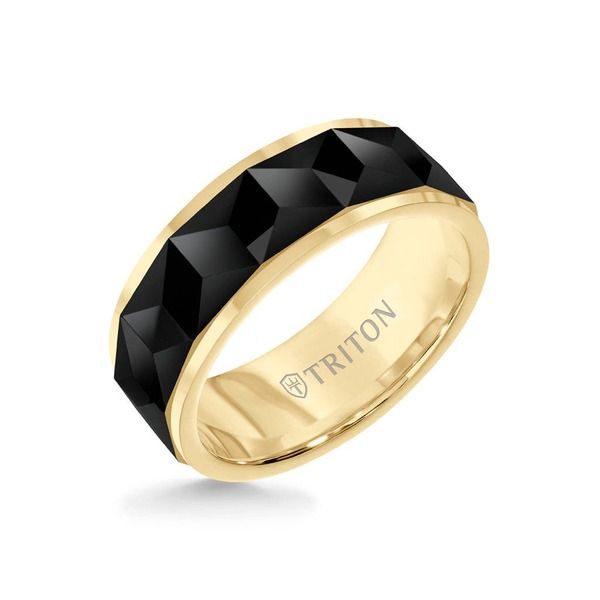 トリトン レディース アクセサリー 指輪 Triton 8MM Tungsten Carbide Ring with Faceted Chevron Pattern and Bevel Edge Me