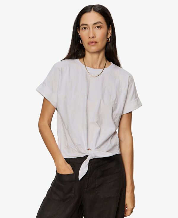 サンクチュアリー レディース トップス Tシャツ クルーネック 半袖 Sanctuary Womens TieFront Crewneck ShortSleeve TShirt White With