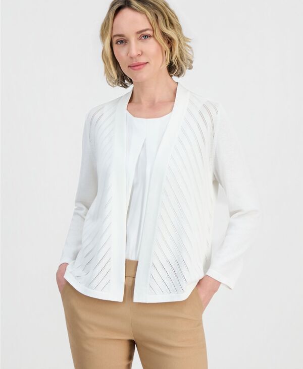 カスパール レディース アウター ニット・セーター カーディガン Kasper Womens Pointelle OpenFront Cardigan Vanilla Ice