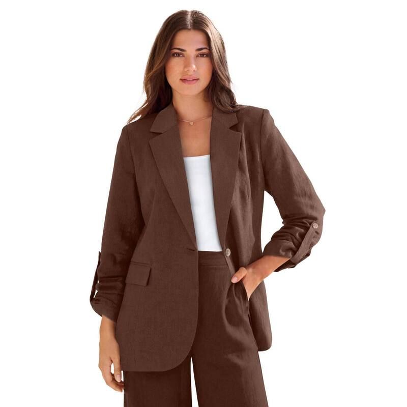 ロアマンズ レディース アウター ジャケット・ブルゾン プラスサイズ ブレザー リネン Roamans Womens Plusize Linen Blazerich Brown ブラウン
