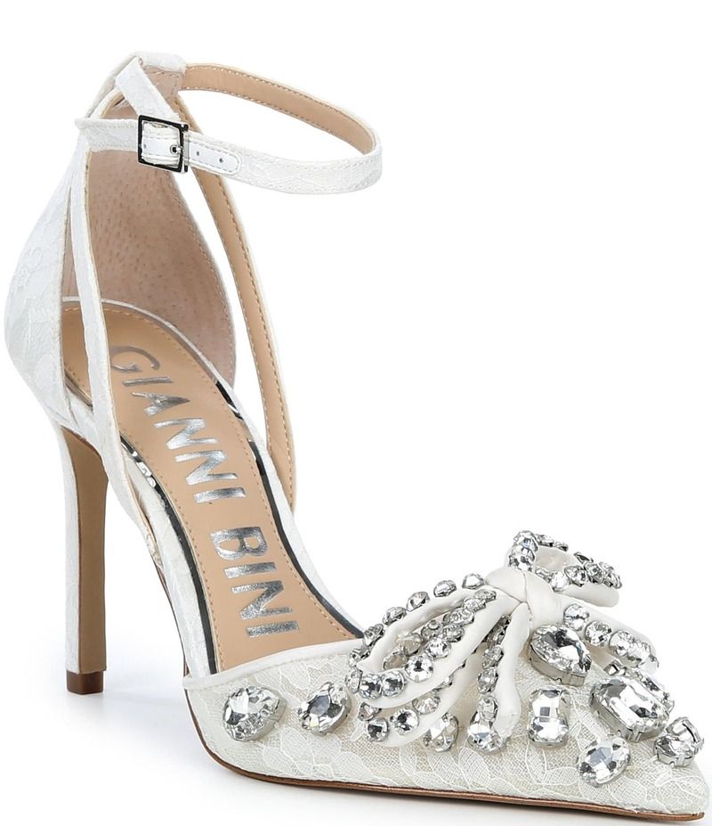 ジャンビニ レディース シューズ ヒール レース Gianni Bini Sweeney Lace Rhinestone Jewel Bow Dress Pumps Ivory アイボリー