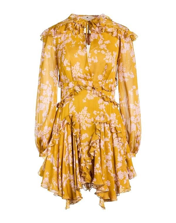 エリザベッタフランキ レディース トップス ワンピース シルクドレス ELISABETTA FRANCHI Mustard マスタード