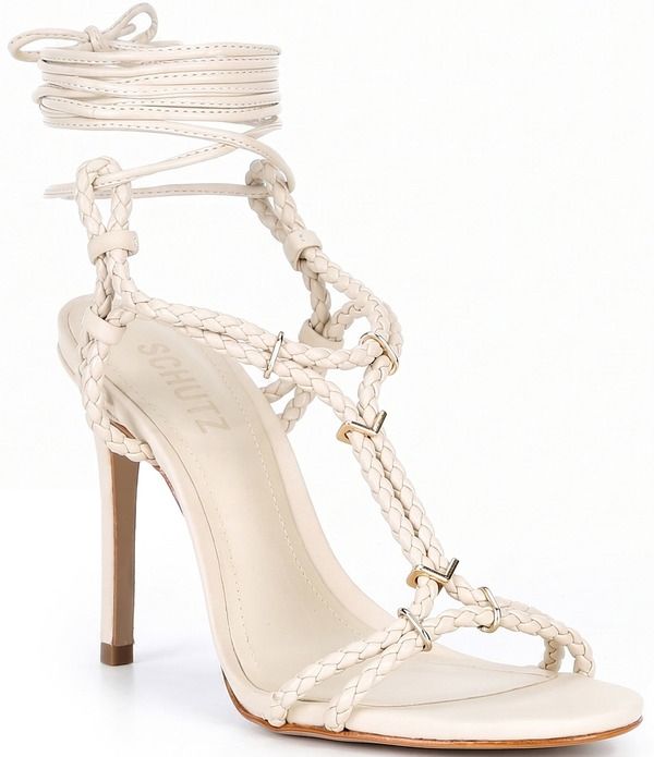 シュッツ レディース シューズ ヒール サンダル アンクル レザー Schutz Cordelia Braided Cord Leather Ankle Tie Dressandals Egg She