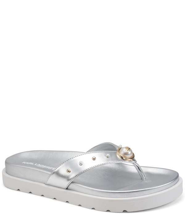カール ラガーフェルド レディース シューズ サンダル KARLAGERFELD PARIS Hayze Pearl Studded Flip Footbed Sandalsilver シルバー