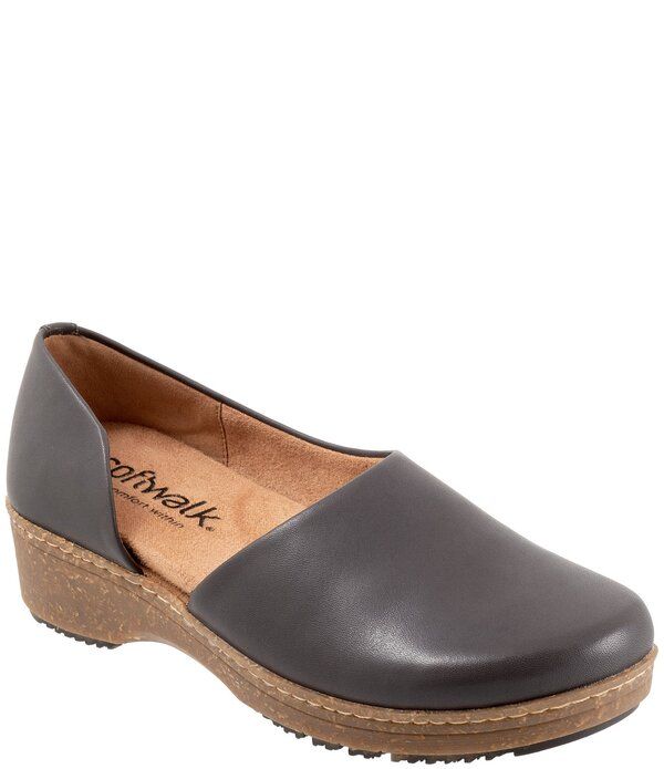 ソフトウォーク レディース シューズ サンダル レザー SoftWalk Addie Leather Open Side Clogs Dark Grey グレー