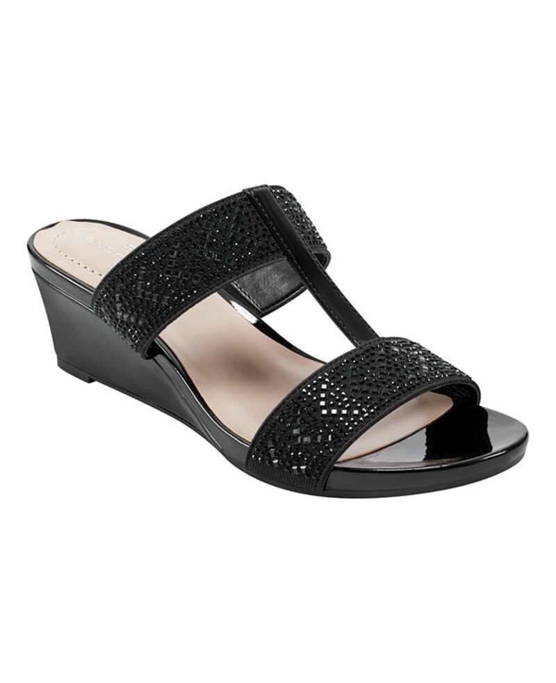 バンドリーノ レディース シューズ サンダル Bandolino Womens Iluvit Embellished T Strap Wedge Sandals Black ブラック
