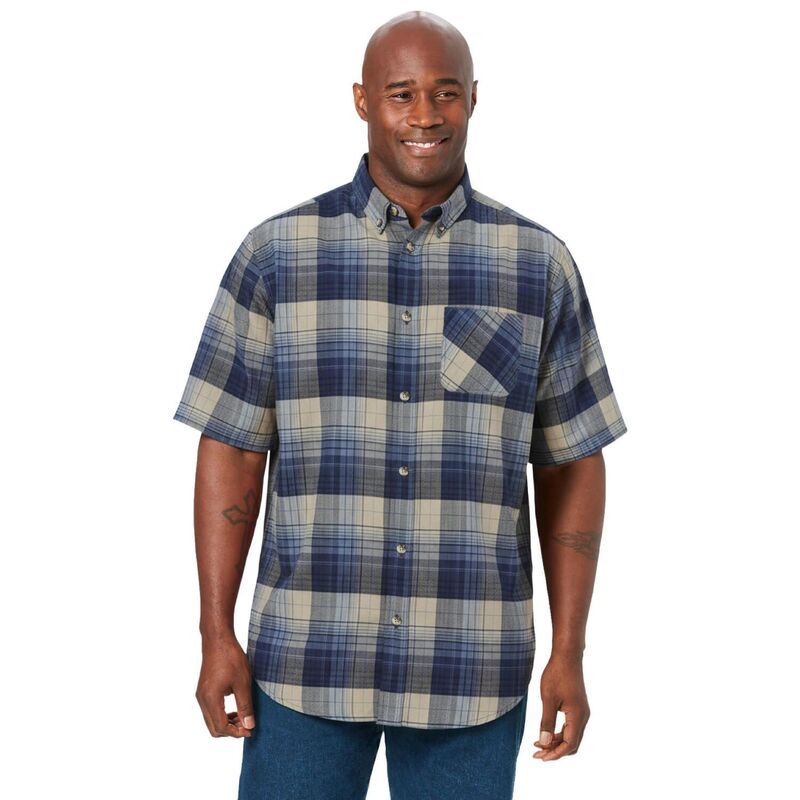キングサイズ レディース トップス Tシャツ トール KingSize Mens Big Tall Short Sleeve Flannel Shirt Navy Plaid ネイビー