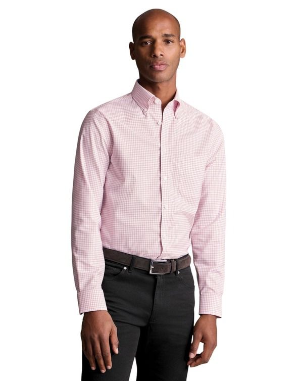 チャールズティリット メンズ トップス シャツ オックスフォード Charles Tyrwhitt NonIron Stretch Oxford Check Shirt Dark Pink ピンク
