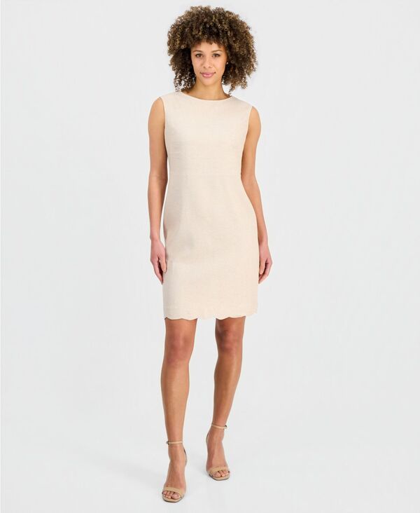 カスパール レディース トップス ワンピース プチ リネン Kasper Womens Linen Blend ScallopedHem Sheath Dress Regular Petite Ses