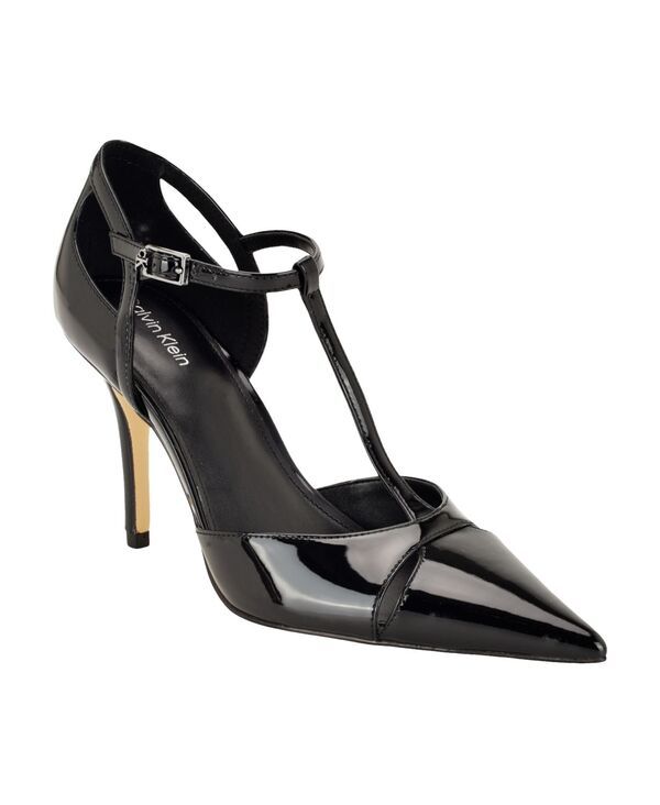 カルバンクライン レディース シューズ パンプス Calvin Klein Womens Odielle TStrap Stiletto Pumps Black Patent ブラック