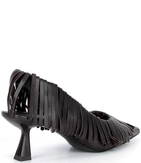 ジャンビニ レディース シューズ ヒール レザー フリンジ Gianni Bini Warrick Leather Fringe Slingback Pumps Dark Brown Roast ブラ