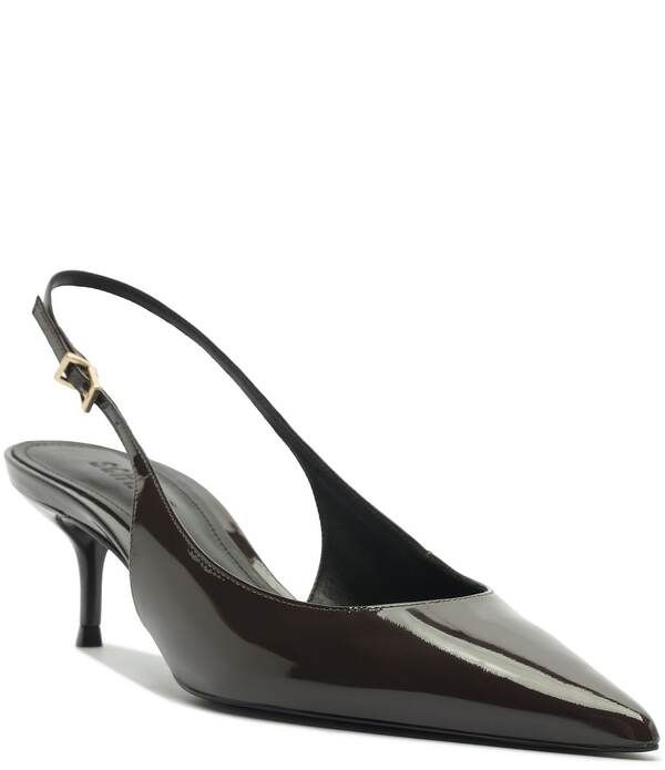 シュッツ レディース シューズ ヒール レザー Schutz Paola Mid Patent Leather Pointed Toe Slingback Pumps Dark Brown ブラウン