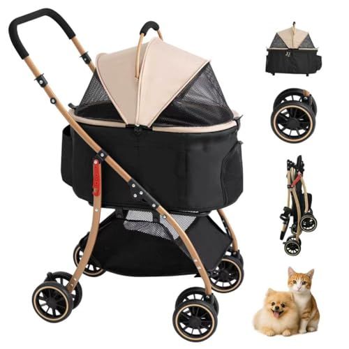 【超軽量4.5KG?小型犬】TRAIL TAIL ペットカート 軽量コンパクト ペットベビーカー 分離型・一体型と折りたたみ式 多頭の小型犬&猫 中型犬一匹用 4輪耐摩耗 静音 犬用カート 前輪360°後輪ブレーキ付 カップホルダー 犬 バギ 1996d4b5