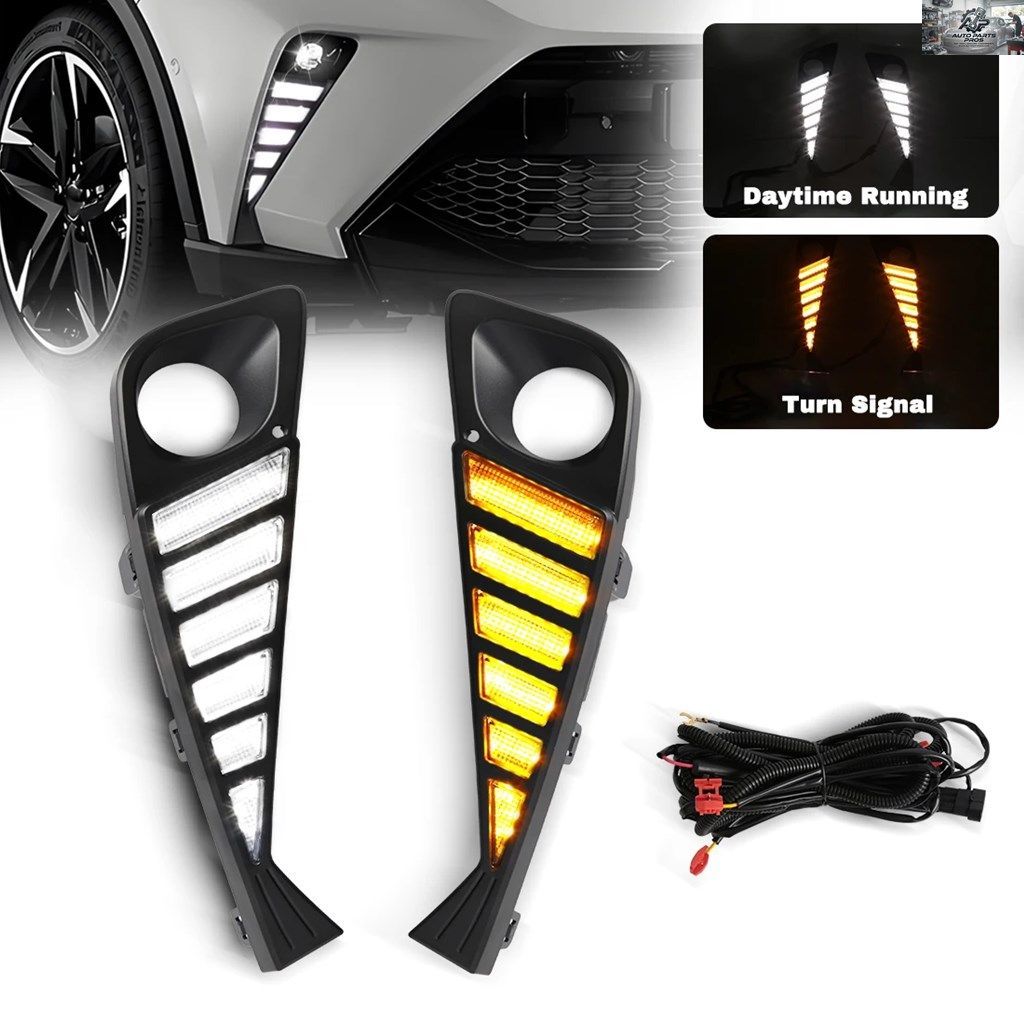 トヨタ C-HR 2020-23 DRL デイタイムランニングライト 車用 LED ダイナミックイエローターン減ホワイトデイライトフォグランプ 12V カスタ