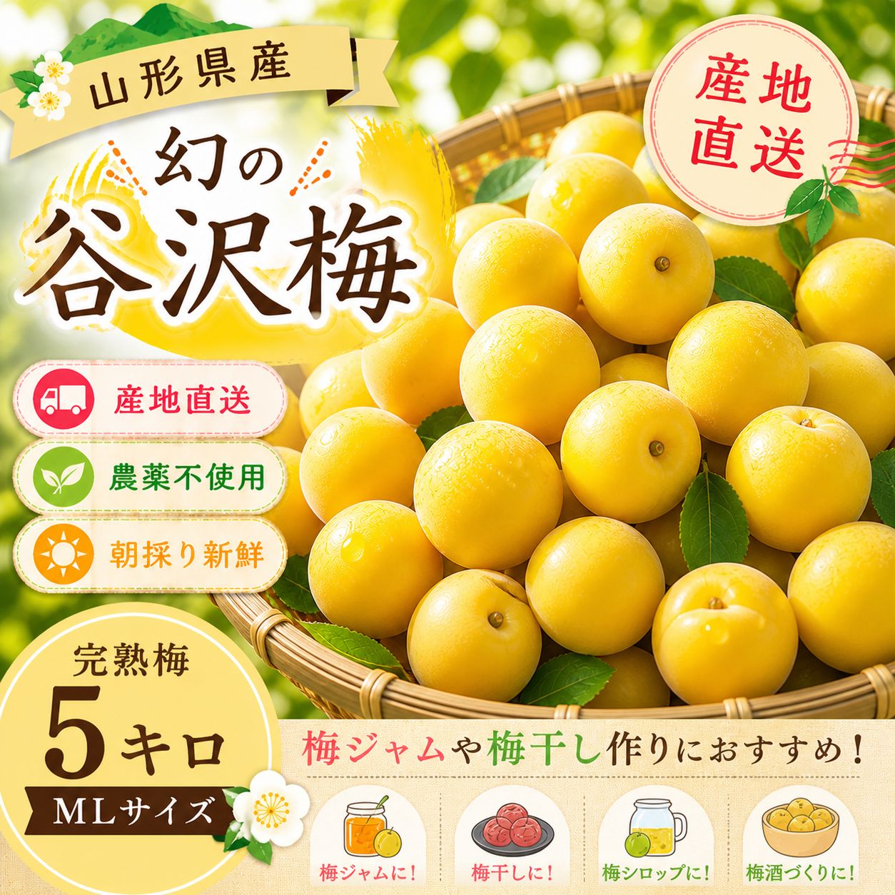 山形県産 幻の谷沢梅 5kg 樹上完熟 朝採り農薬不使用 - メルカリ