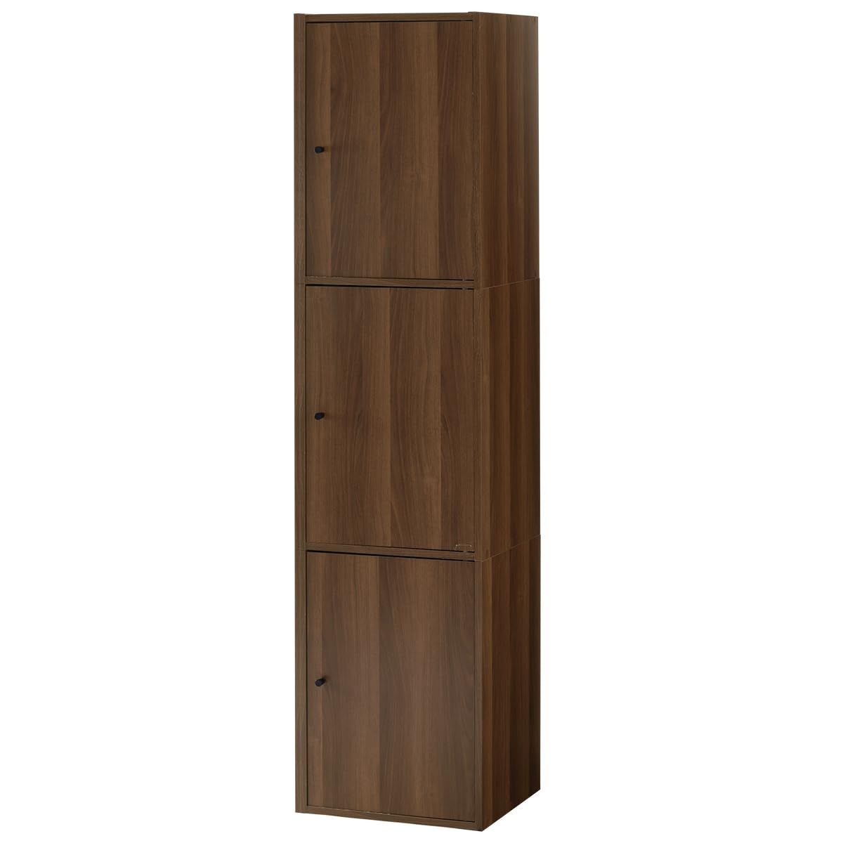 ぼん家具 本棚 カラーボックス 6段 扉付き 幅41.1×奥行38.6×高さ171.4cm 収納 ラック 3扉 すき間収納 可動棚 ウォールナットｍａ