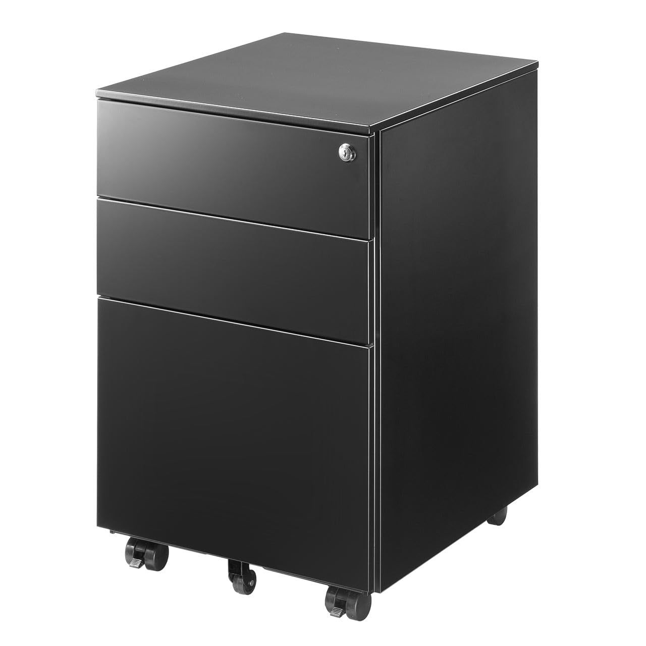 サンワダイレクト デスクワゴン スチール 幅39×奥行45×高さ60cm 完成品 3段 鍵付き 一括ロック キャスター付き キャビネット サイドワゴン ブラック 100-SNW028BKｍａ