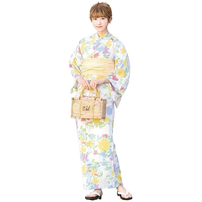 [SOUBIEN] ソウビエン 浴衣 2点 セット (浴衣/兵児帯) レディース フリーサイズ 花 モダン モダン花・白系×クリーム ykt00233-obs00327