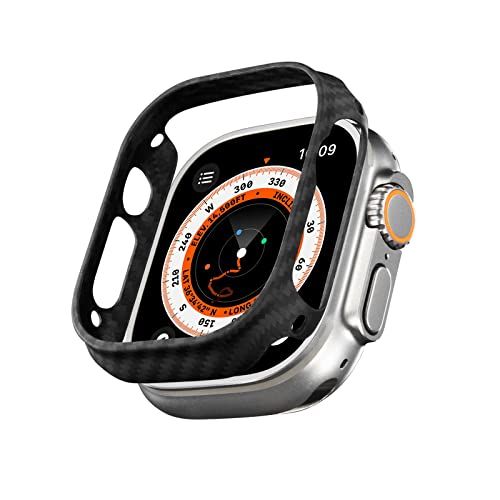 PITAKA Apple Watch用ケース 49mm 軽量 極薄 全面保護 傷つきにくい 600Dアラミド繊維 カーボン風 脱着簡単 Air Case (黒/グレー, Apple Watch Ultra 49mm)Ju