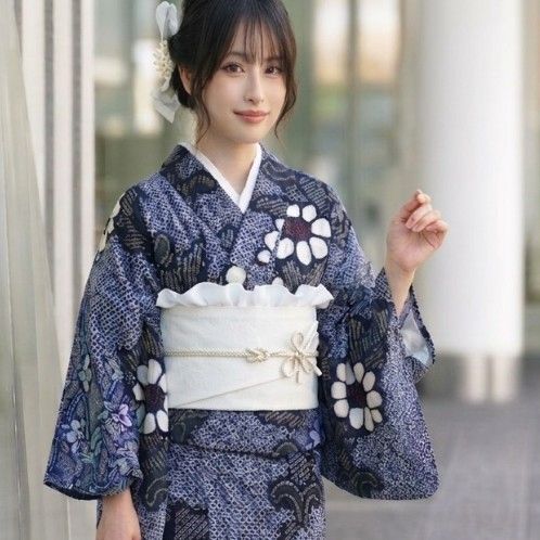 美品 浴衣 有松絞り バチ衿 紺色 よろけ縞 葉 身丈157cm 裄丈63cm 有松鳴海絞り】高級浴衣 総手絞り 絞り浴衣 単衣 バチ衿 綿 藍色 紺色
