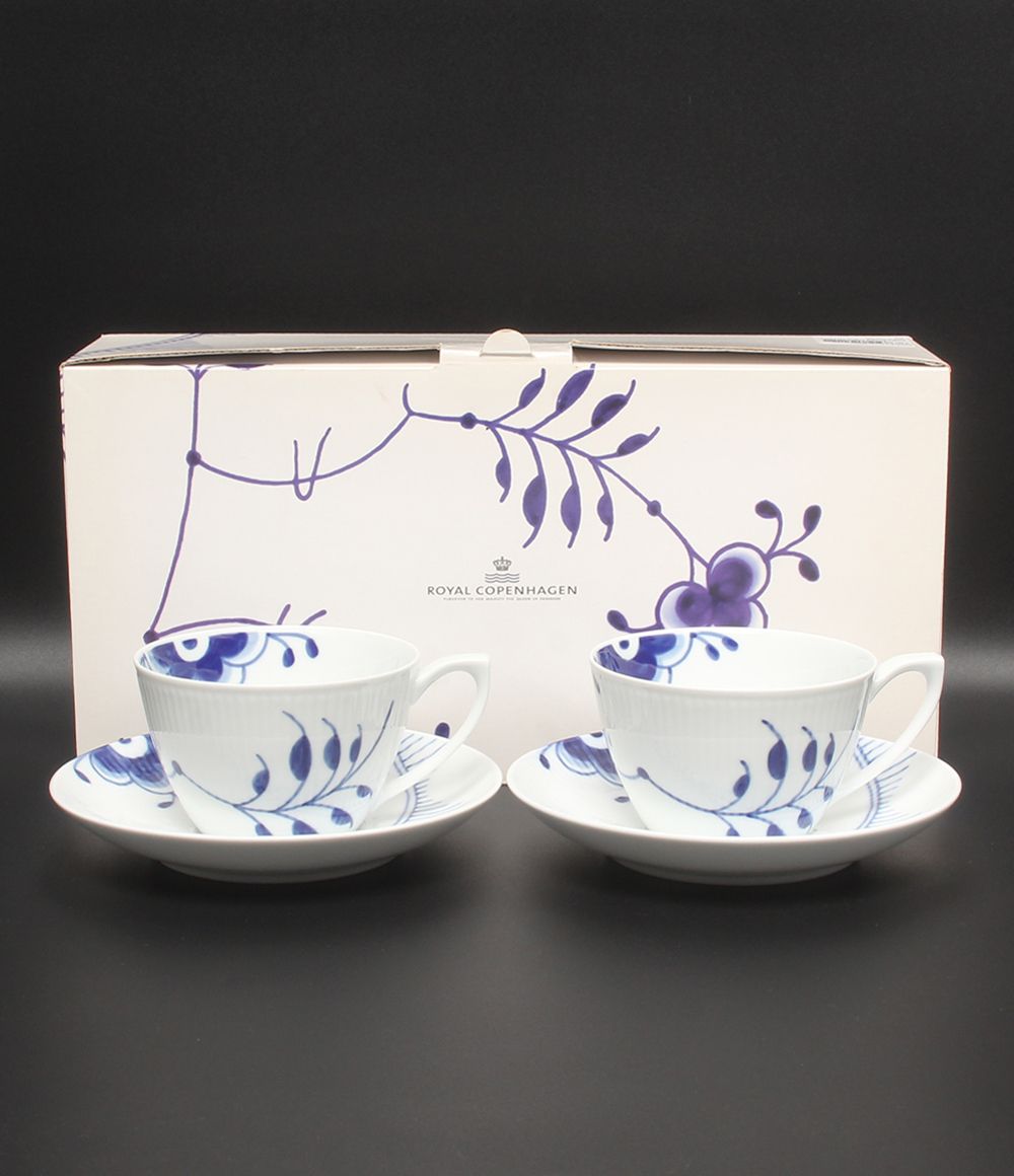 美品 ロイヤルコペンハーゲン カップ＆ソーサー 2客セット ペア ブルーフルーテッド メガ Royal Copenhagen