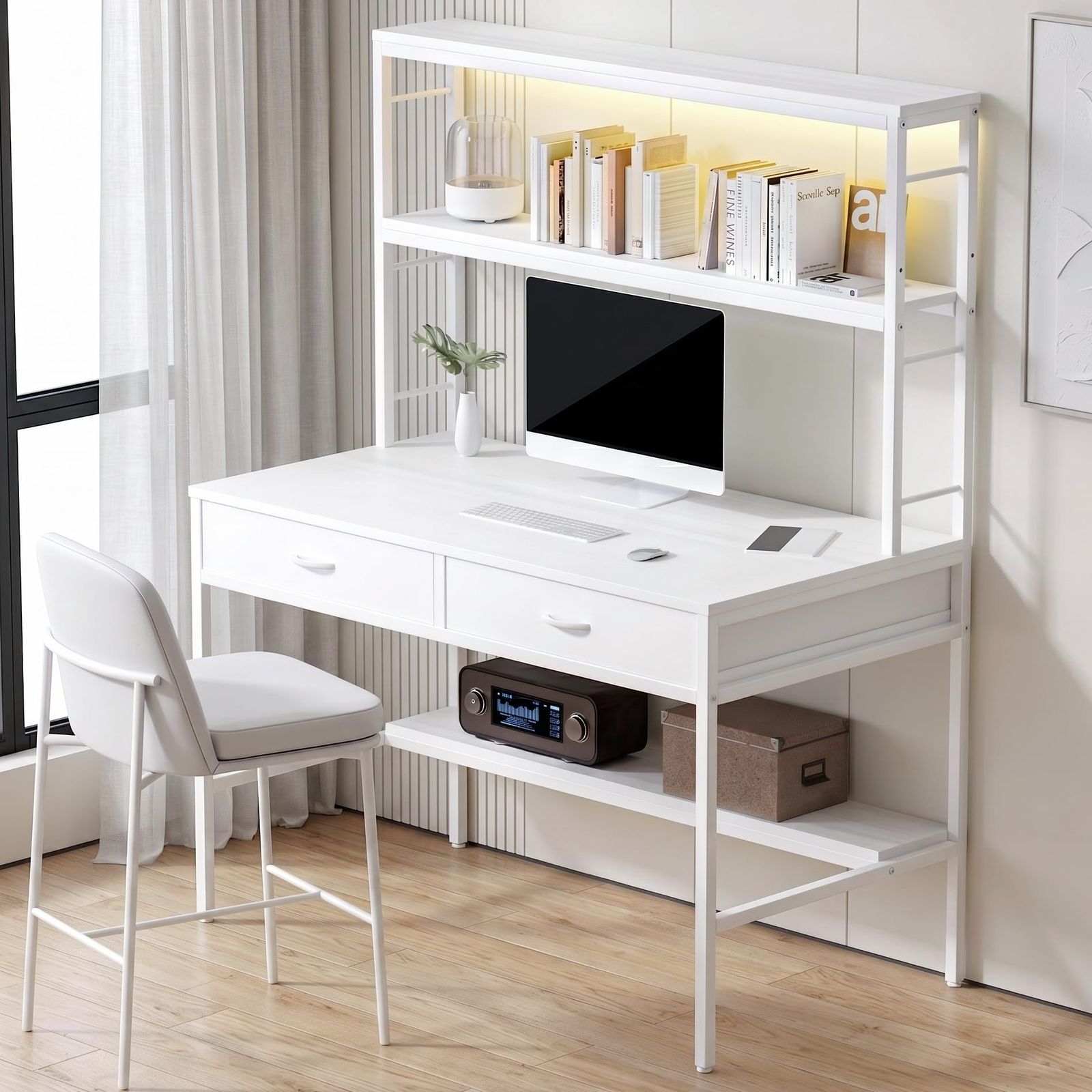 pcデスク desk ?子 引き出し付き 2段デスク上棚 上棚高さ調節可能 垂直収納6倍 コンパクト テーブル パソコンデスク 幅100×奥行51cm ゲーミングデスク 書斎 机 省スペース 組み立て簡単 勉強机 学習机 FaitLux 安定性 大容量収納 ホ