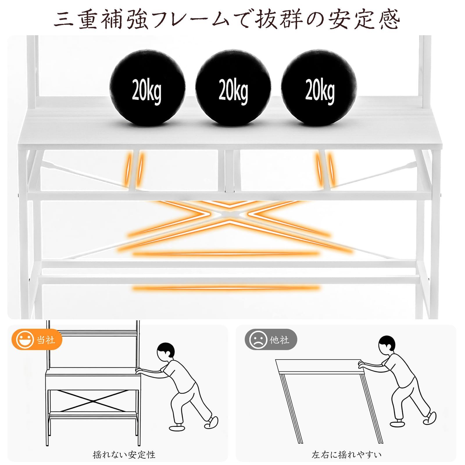 pcデスク desk ?子 引き出し付き 2段デスク上棚 上棚高さ調節可能 垂直