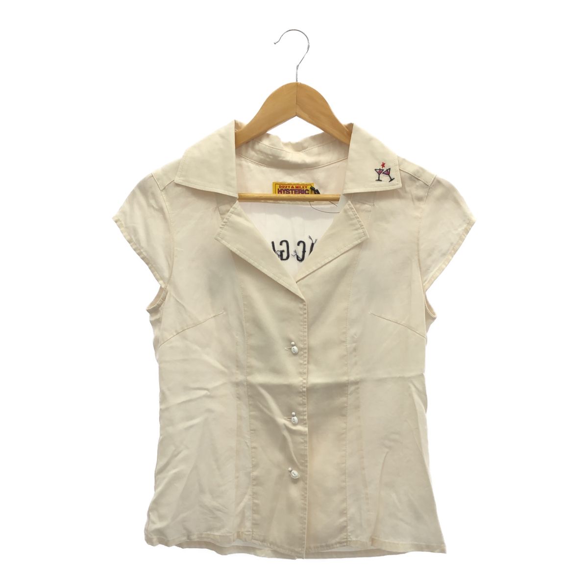 HYSTERIC GLAMOUR HYSTERIC GLAMOUR 01221AH06 GIRL WASTED EMBROIDERY COMPACT BOWLING SHIRT SHORT SLEEVE SHIRT BLOUSE S SIZE BEIGE