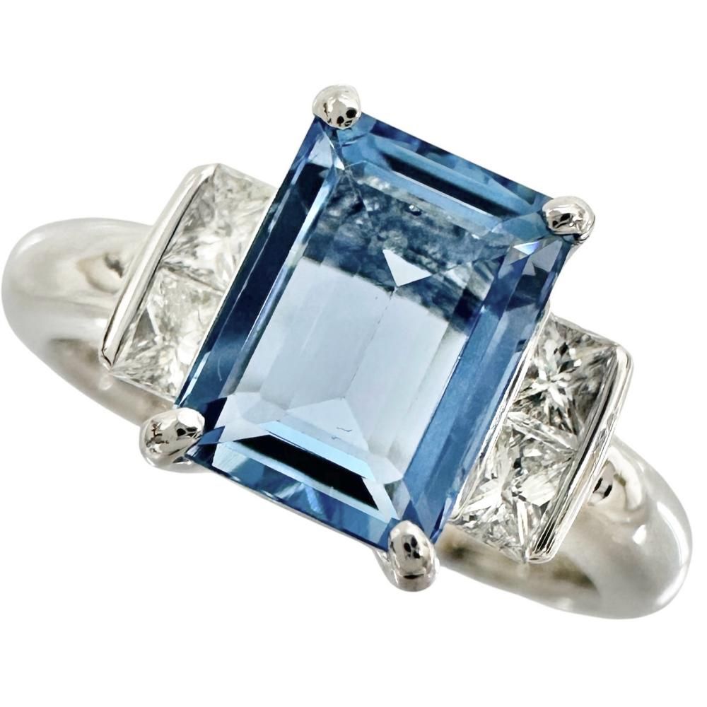 13号 アクアマリン(サンタマリアカラー) 1.38ct ダイヤモンド 0.30ct リング・指輪 Pt900プラチナ 7.8g レディース 【中古】【真子質店】【NN】