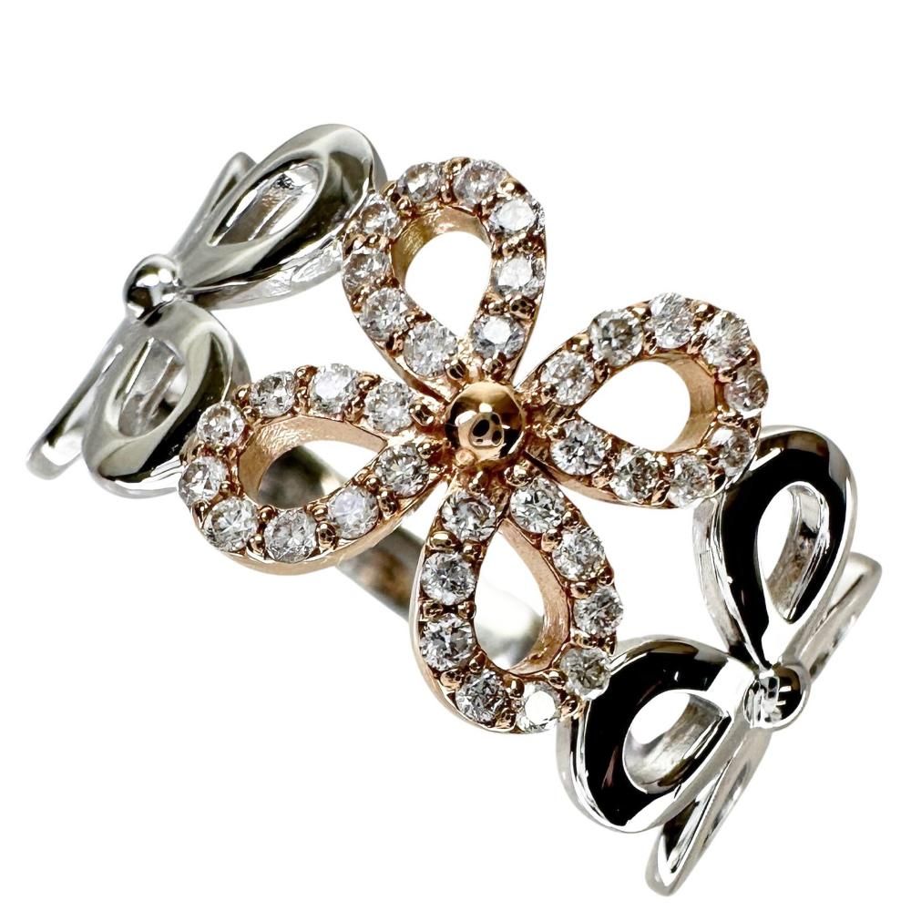 12号 フラワー/花デザイン ダイヤモンド 0.18ct リング・指輪 K18WGホワイトゴールド 18金 /K18PGピンクゴールド 18金 3.3g レディース 【中古】【真子質店】【NN】