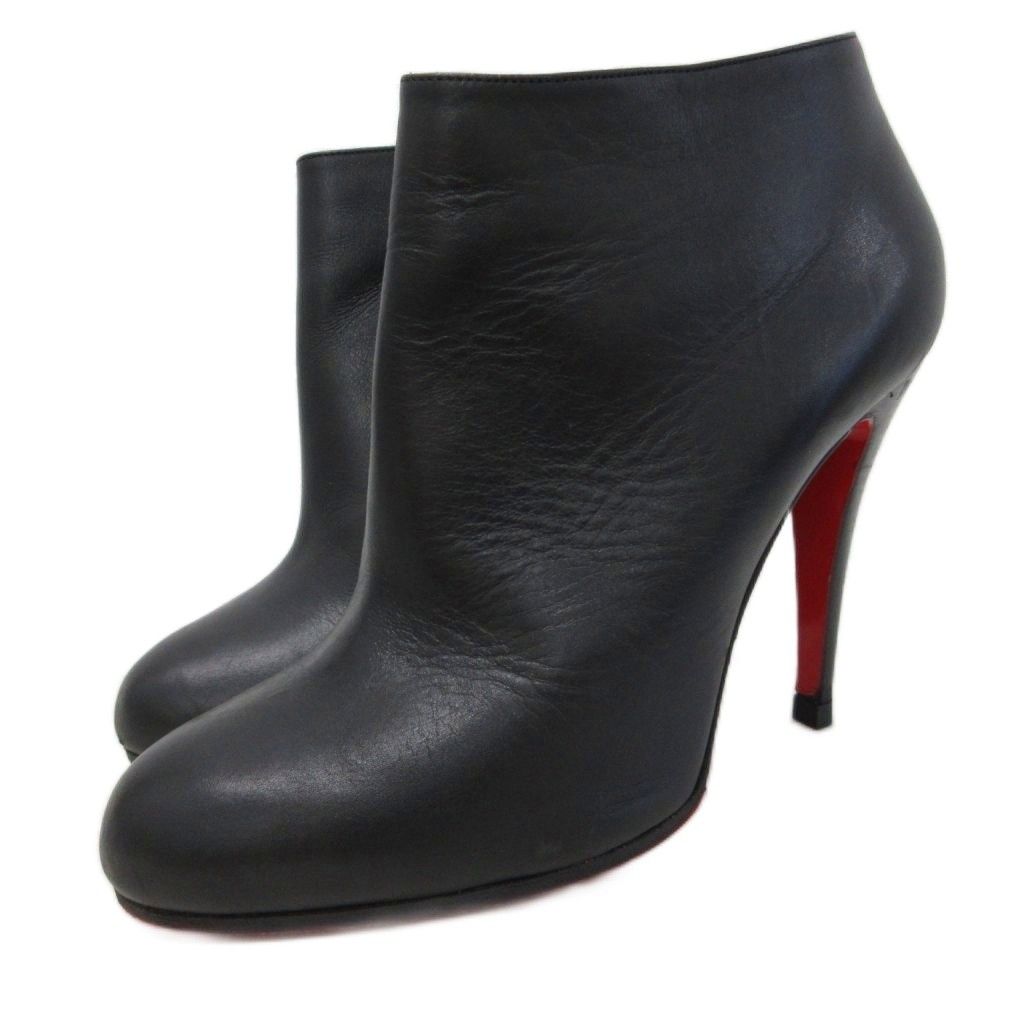 クリスチャンルブタン Christian louboutin Belle 100 ブーティ ショートブーツ サイドジップ レザー 皮革 38 黒 ブラック