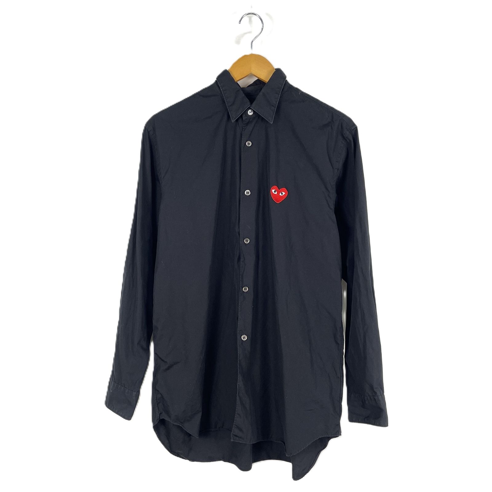 PLAY　COMME　DES　GARCONS　プレイ　コムデギャルソン　AD2021　AZ-B002　赤ハート　胸ハートロゴワッペン　長袖シャツ　Lサイズ　ブラック
