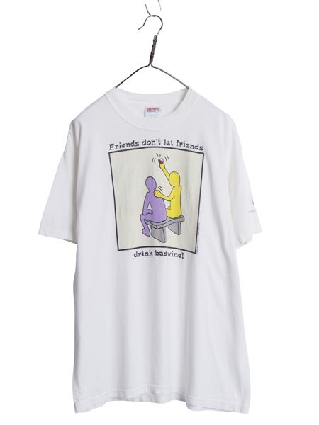 90s 企業 ジョーク イラスト プリント Tシャツ メンズ L / オールド 半袖Tシャツ ワイン アート グラフィック キャラクター ヘビーウェイト