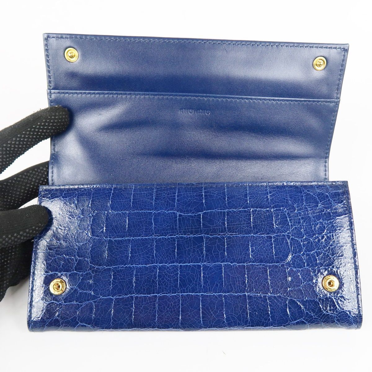 新品同様・未使用品】miumiu ミュウミュウ クロコ型押し ネイビー 長 