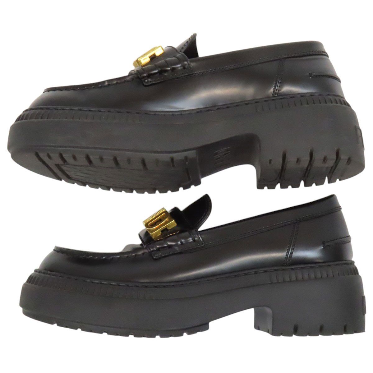 フェンディ グラフィ ローファー レディース ブラック FENDI【中古