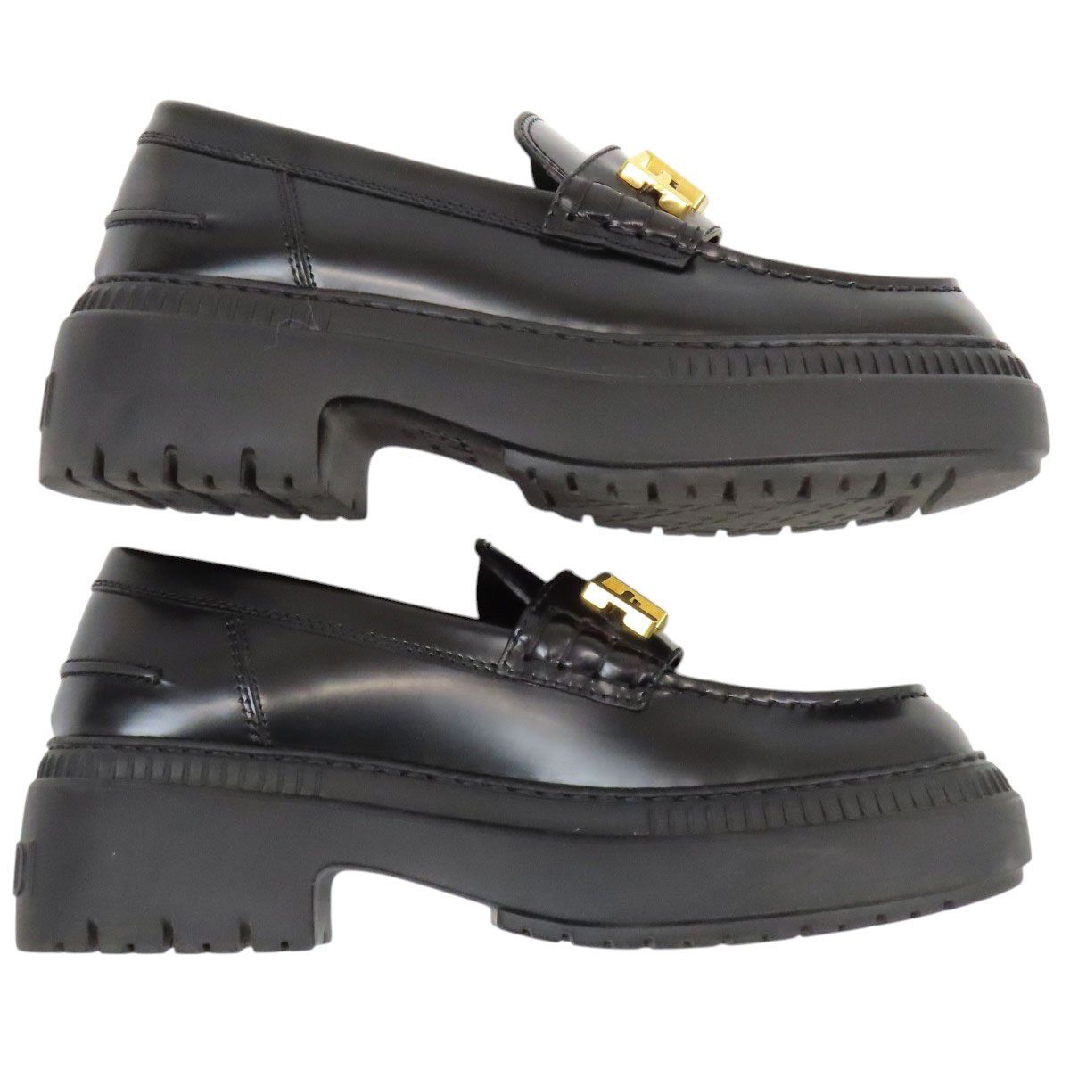 フェンディ グラフィ ローファー レディース ブラック FENDI【中古