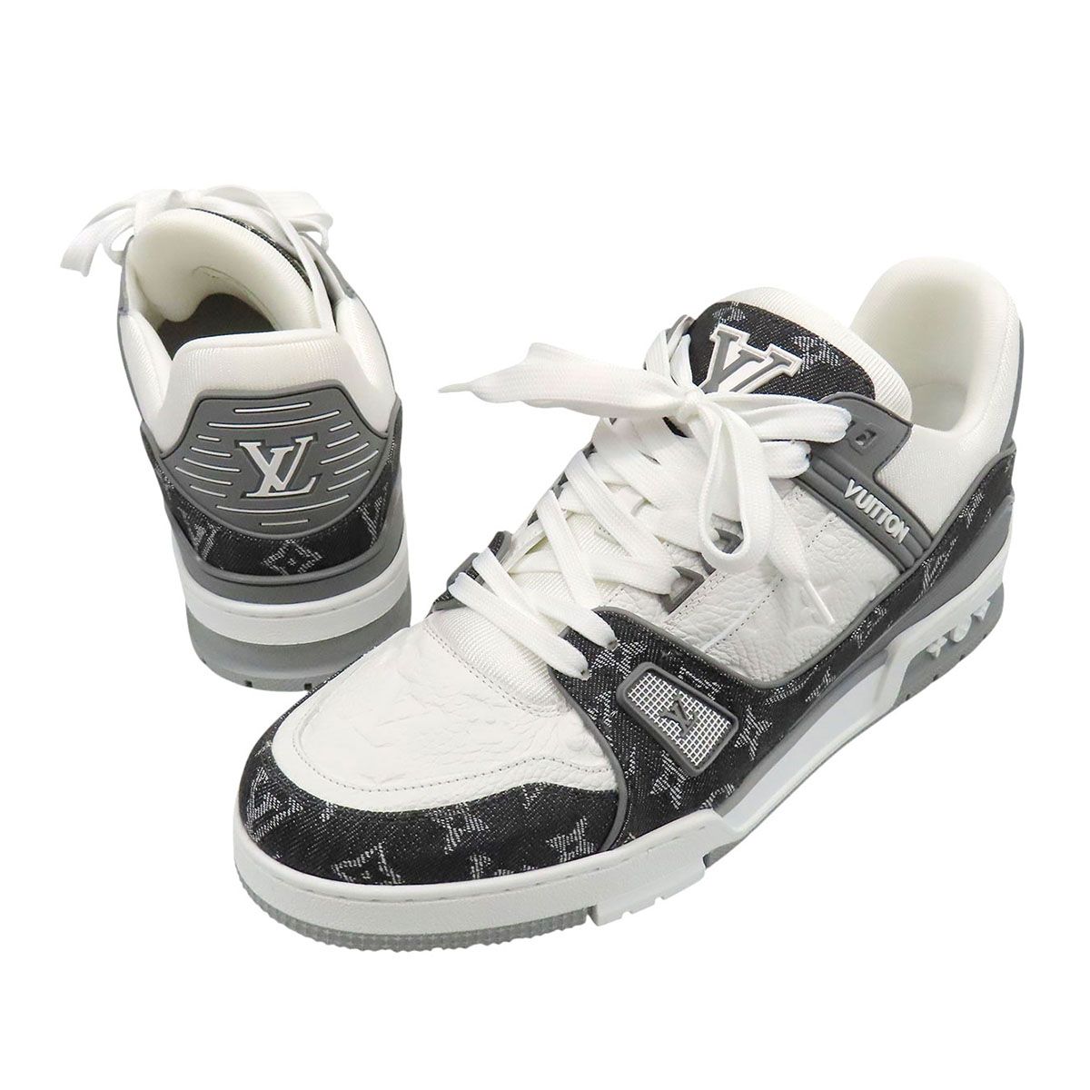 ルイヴィトン LV トレイナー ライン スニーカー モノグラムデニム 1AHOUC メンズ ホワイト グレー LOUIS VUITTON【中古】 【アパレル・小物】