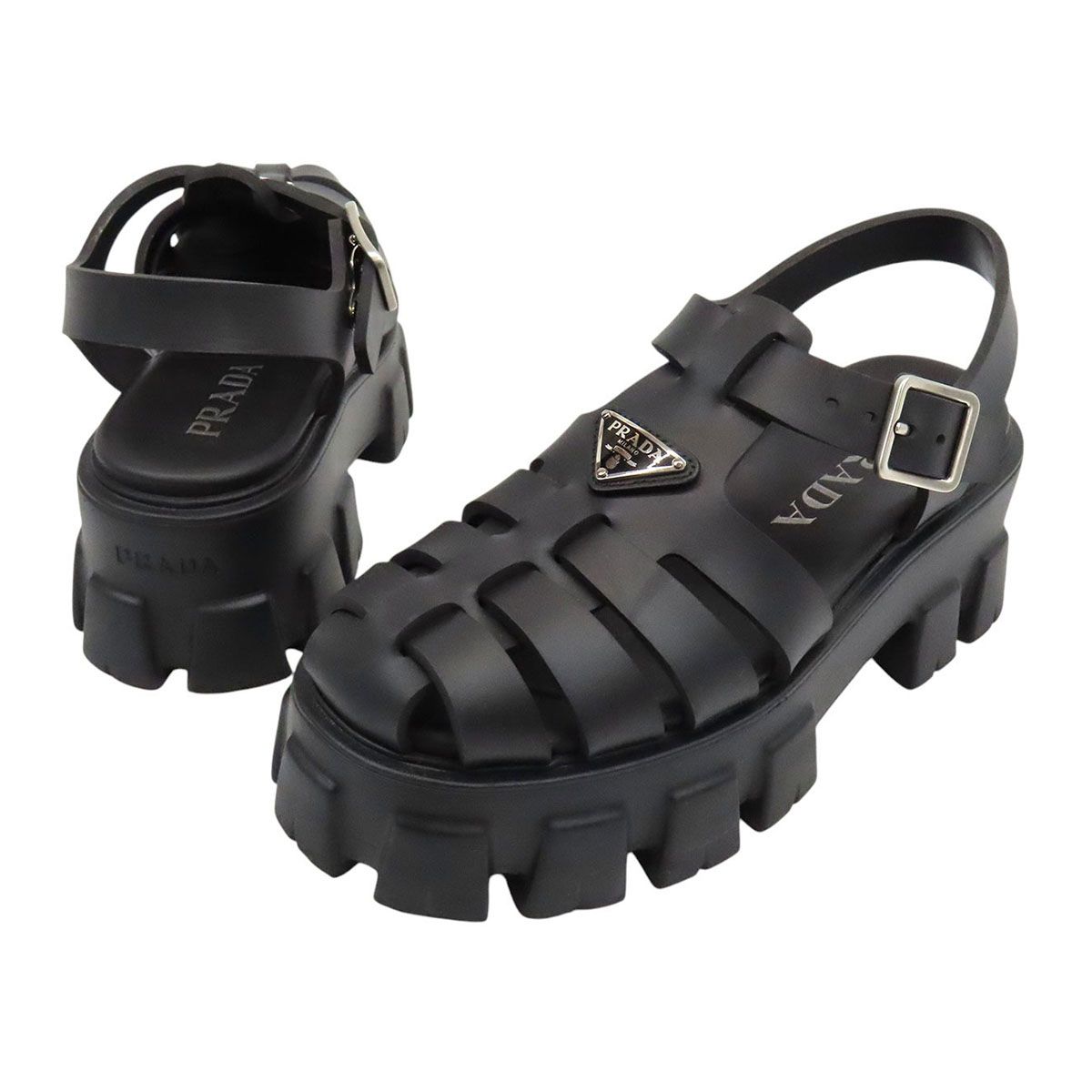 プラダ モノリス ラバー サンダル レディース ブラック PRADA【中古】 【アパレル・小物】 50,808円