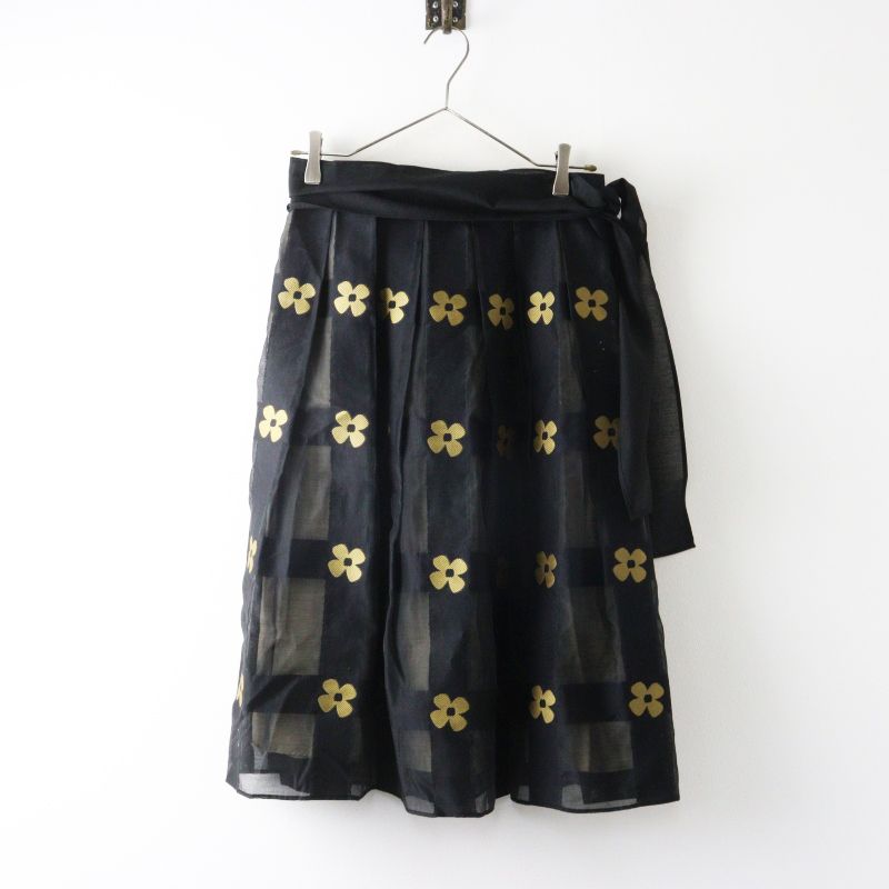 【極美品】M'S GRACY エムズグレイシー オーガンジー 花柄 スカート エムズグレイシー M'S GRACY フラワー シアー スカート 38｜ブラック