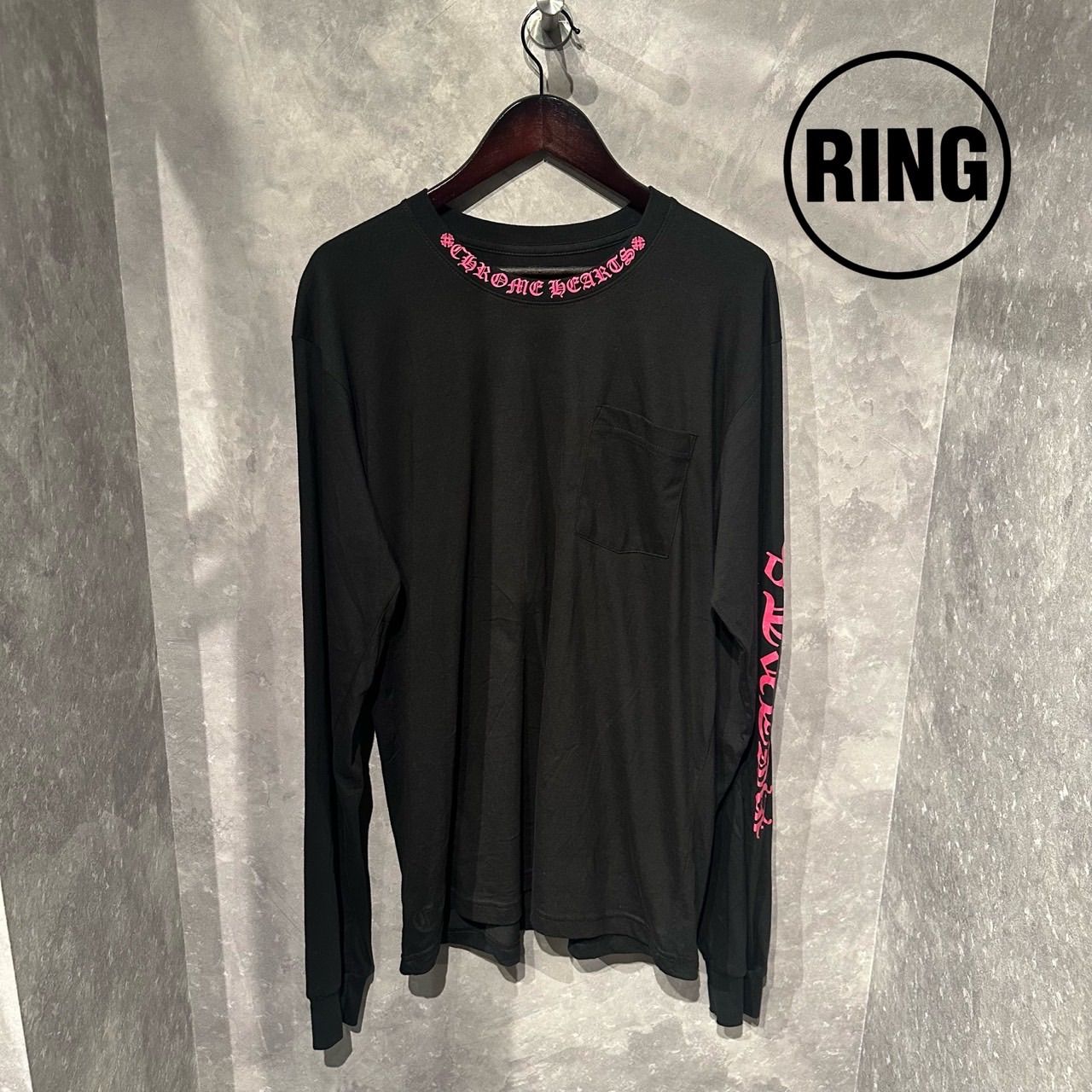 Chrome Hearts PINK NECK LOGO L/S Tee BLK