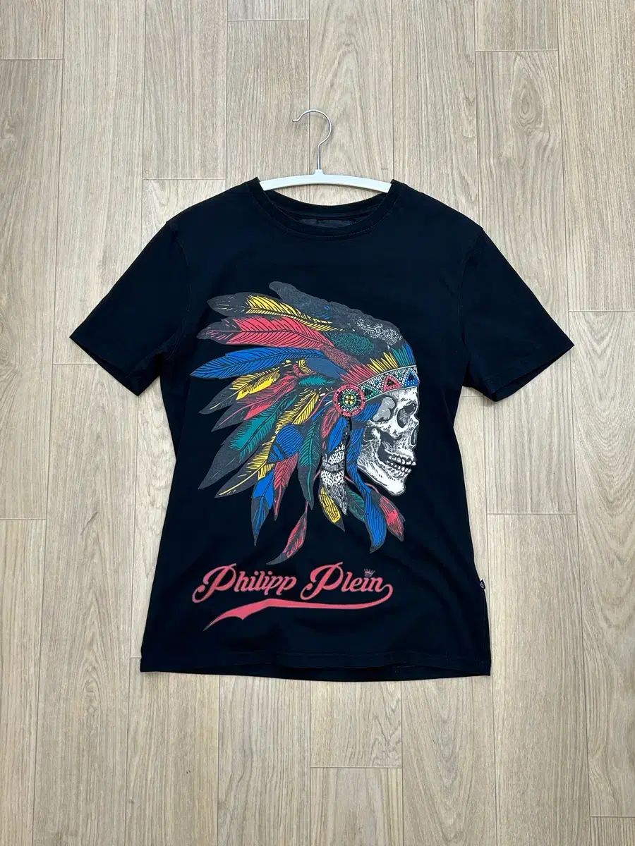 フィリップ リー プレーン インディアン スカル ビックプリンティング 半袖Tシャツ ブラック ラグジュアリー ストリート