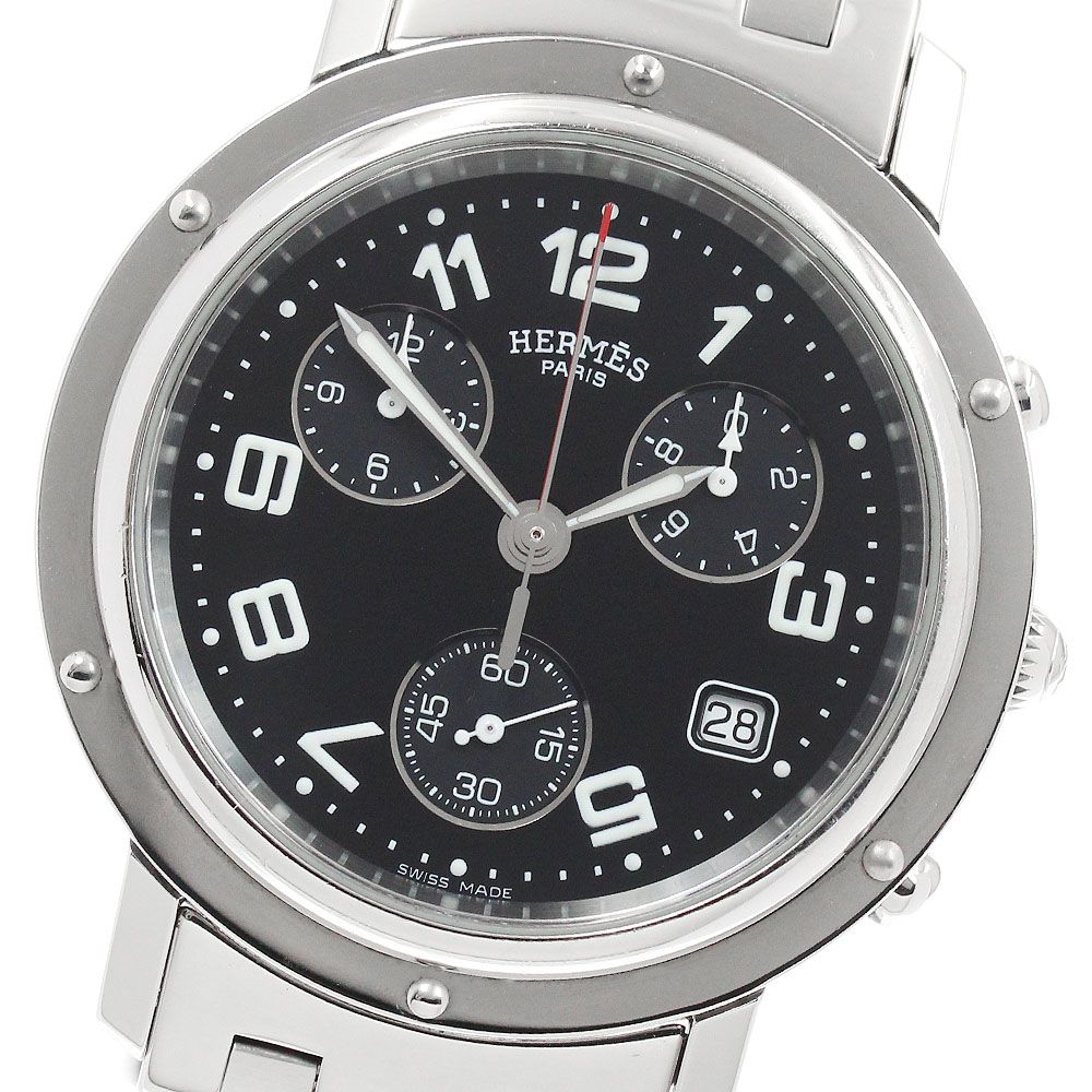 エルメス HERMES CL1.910 クリッパー クロノ デイト クォーツ メンズ _961404